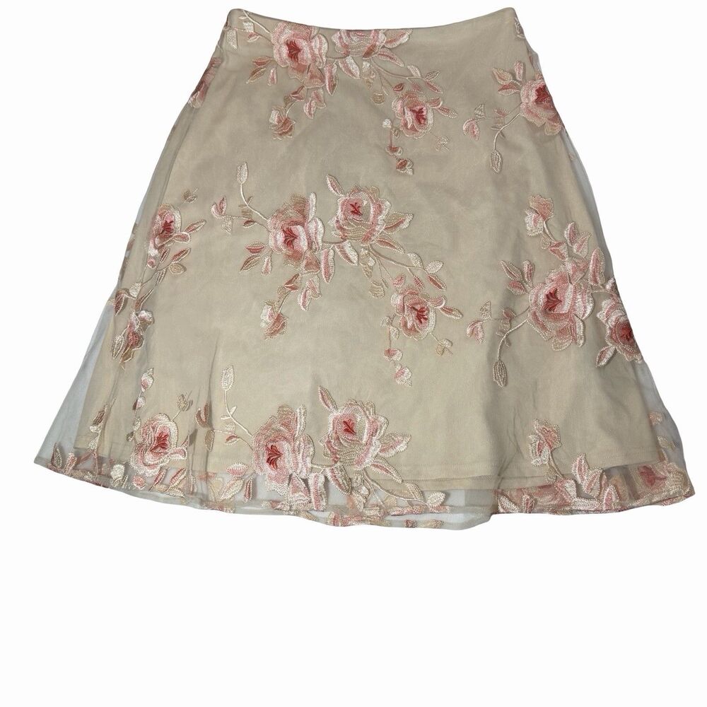 Eci NY Skirt Women's 10 Floral Rose Embroidered Lace Y2K A-Line Romantic Wedding